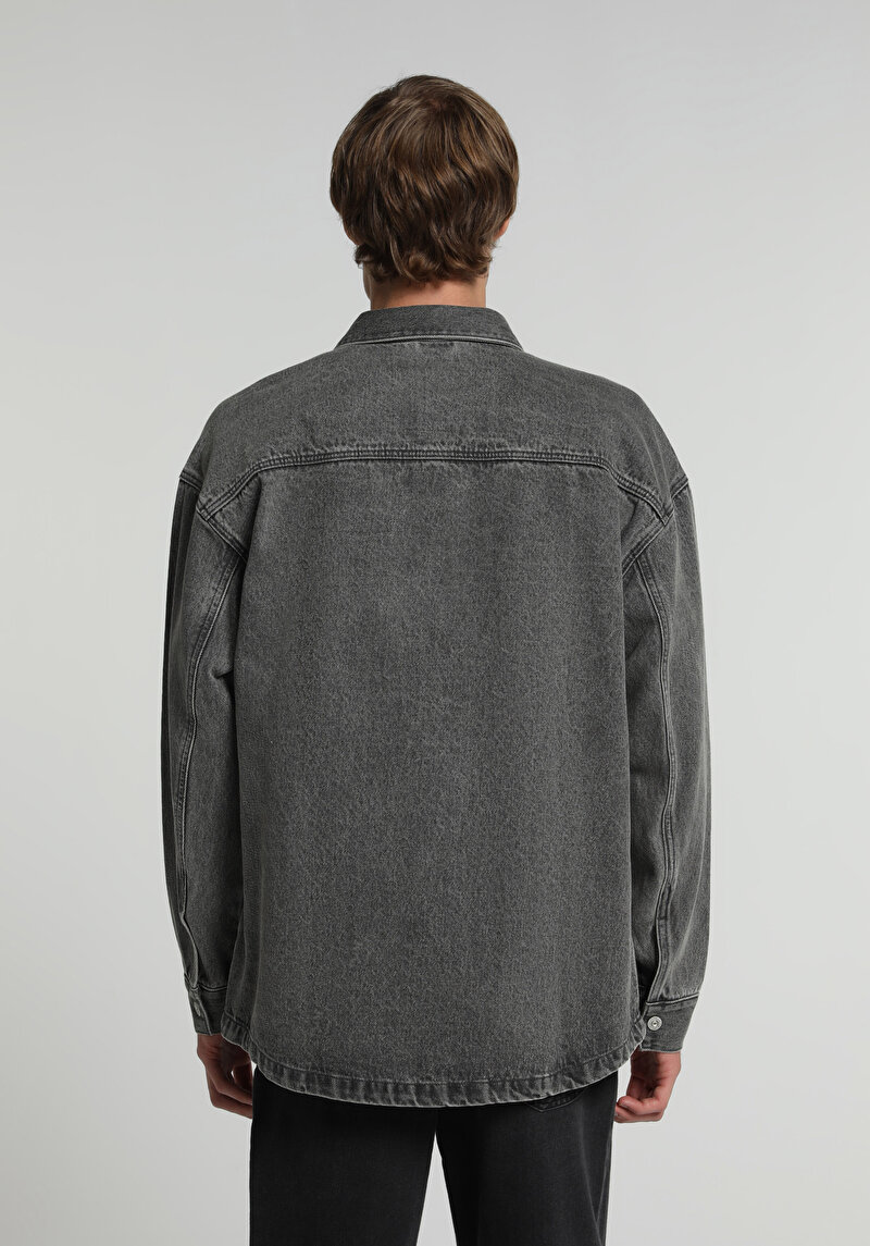 Oversize Fit   Erkek Grey Denim Shacket