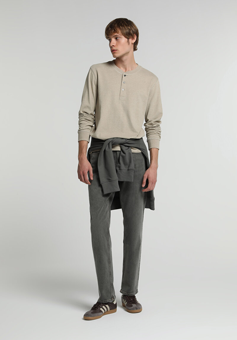 Relaxed Straight Fit   Erkek Over Dyed Denim Jean Pantolon