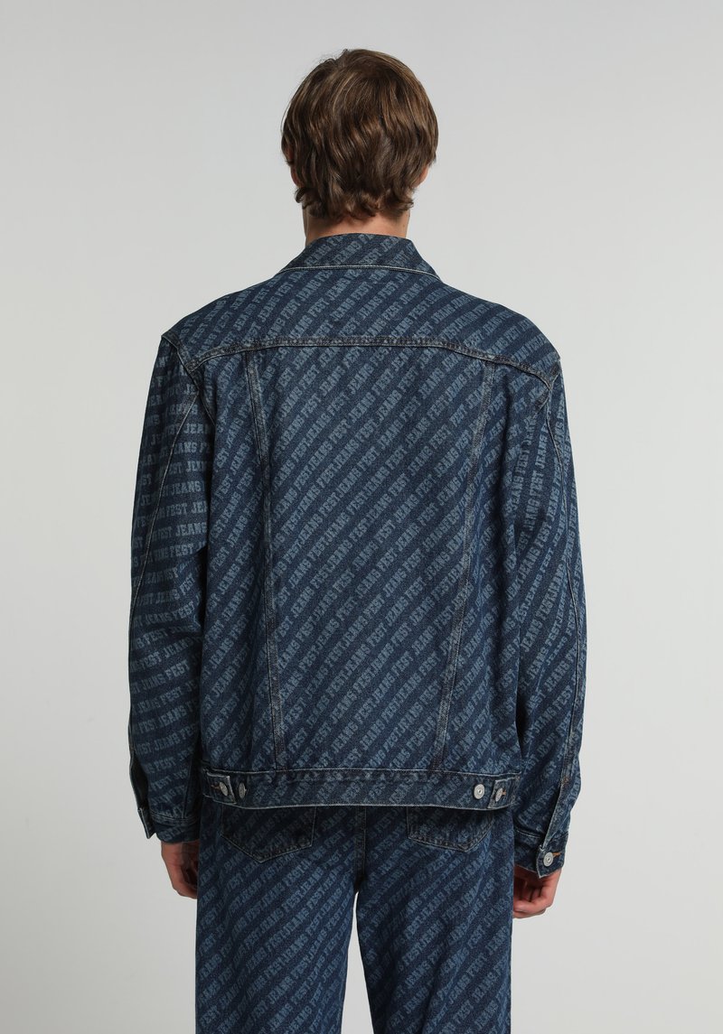 Oversize Fit Düğmeli Astarsız Erkek Mid İndigo Denim Ceket
