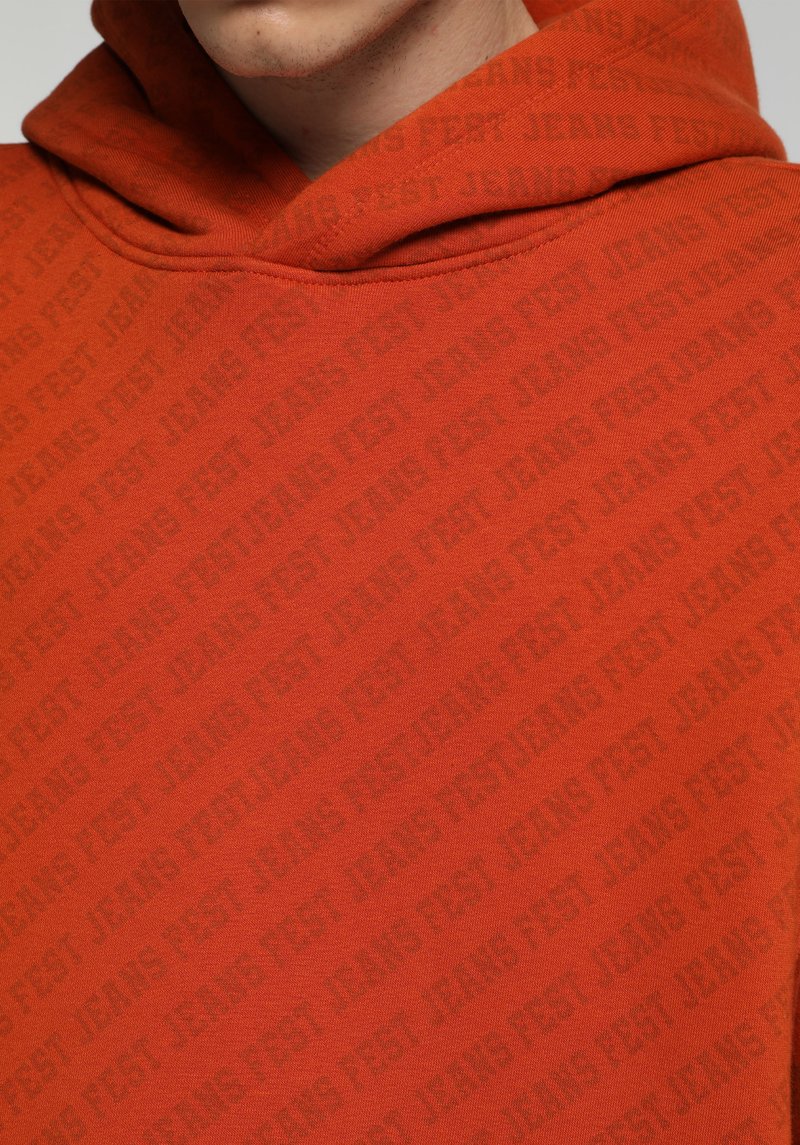 Oversize Fit Kapüşonlu Baskılı Erkek Tarçın Kahvesi Sweatshirt
