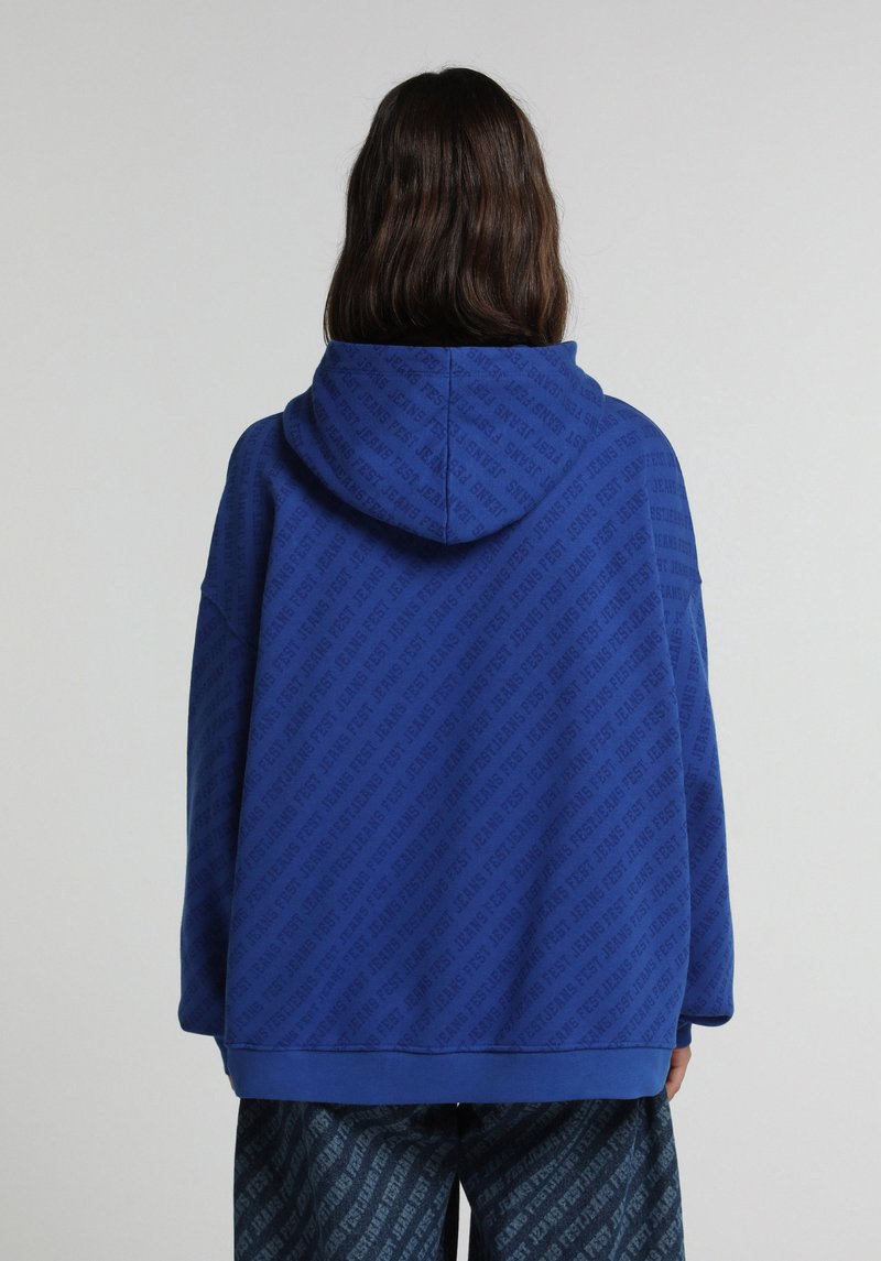 Oversize Fit Kapüşonlu Baskılı Erkek Mavi Sweatshirt