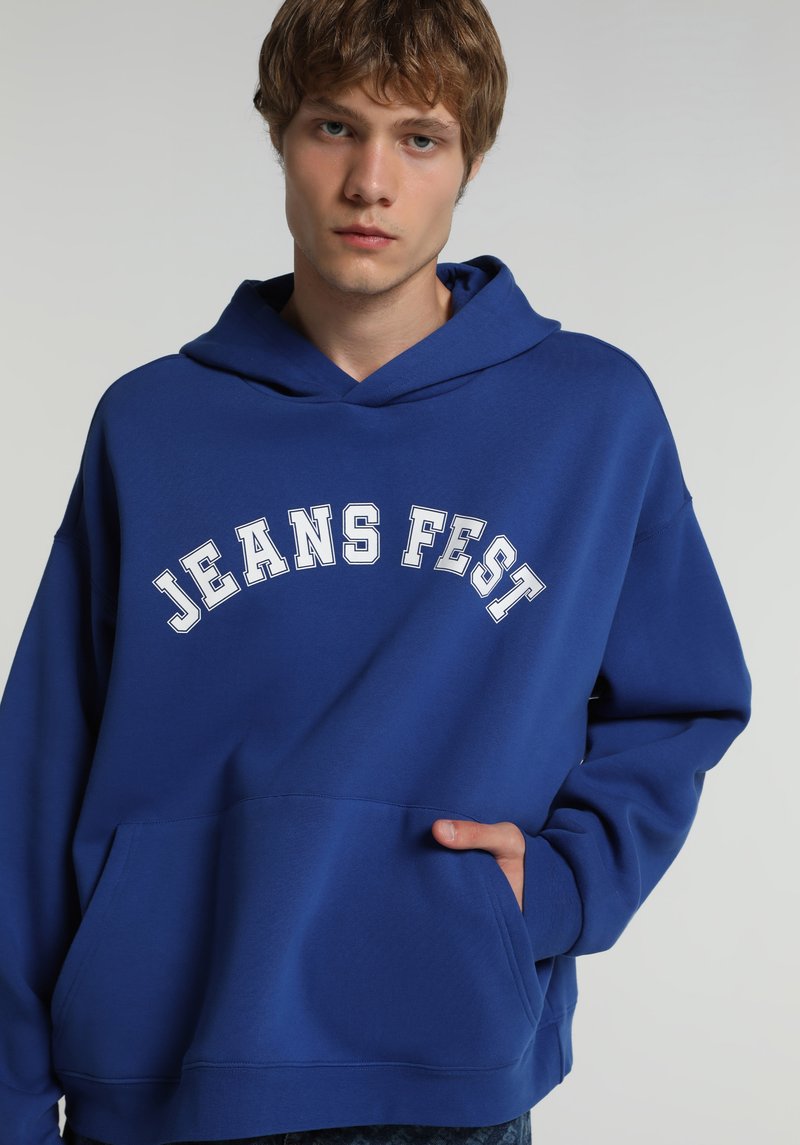 Oversize Fit Kapüşonlu Düz Erkek Mavi Sweatshirt