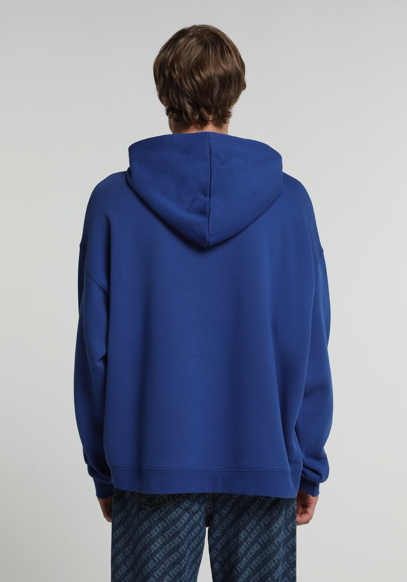 Oversize Fit Kapüşonlu Düz Erkek Mavi Sweatshirt