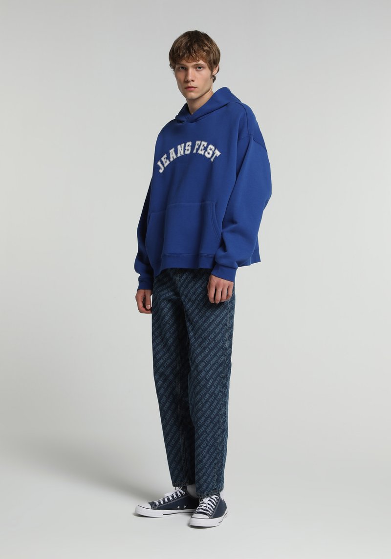 Oversize Fit Kapüşonlu Düz Erkek Mavi Sweatshirt
