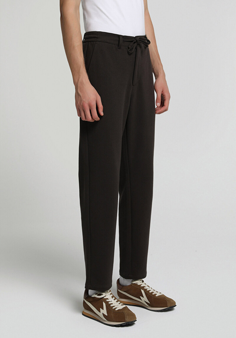 Regular Fit Orta Bel Düz Paça Erkek Kahverengi  Pantolon