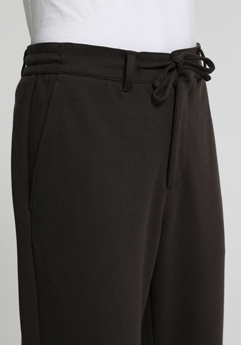 Regular Fit Orta Bel Düz Paça Erkek Kahverengi  Pantolon