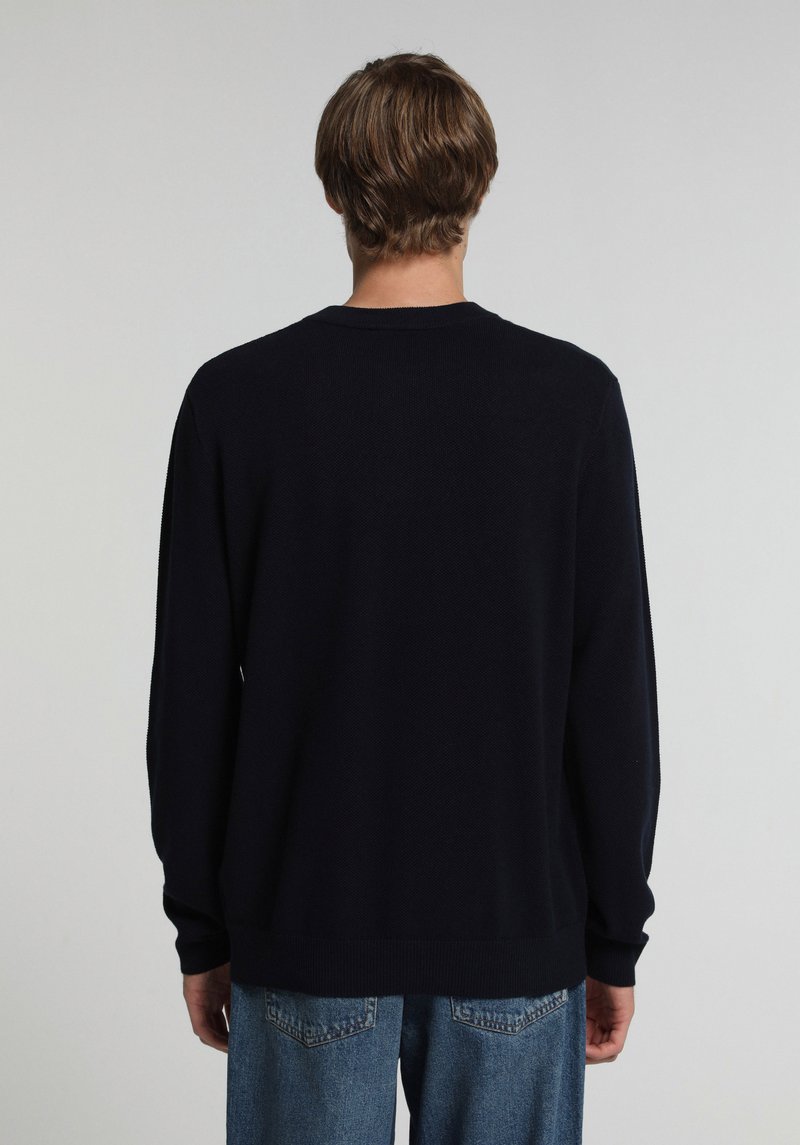 Regular Fit Placket Neck Düz Erkek Lacivert Kazak