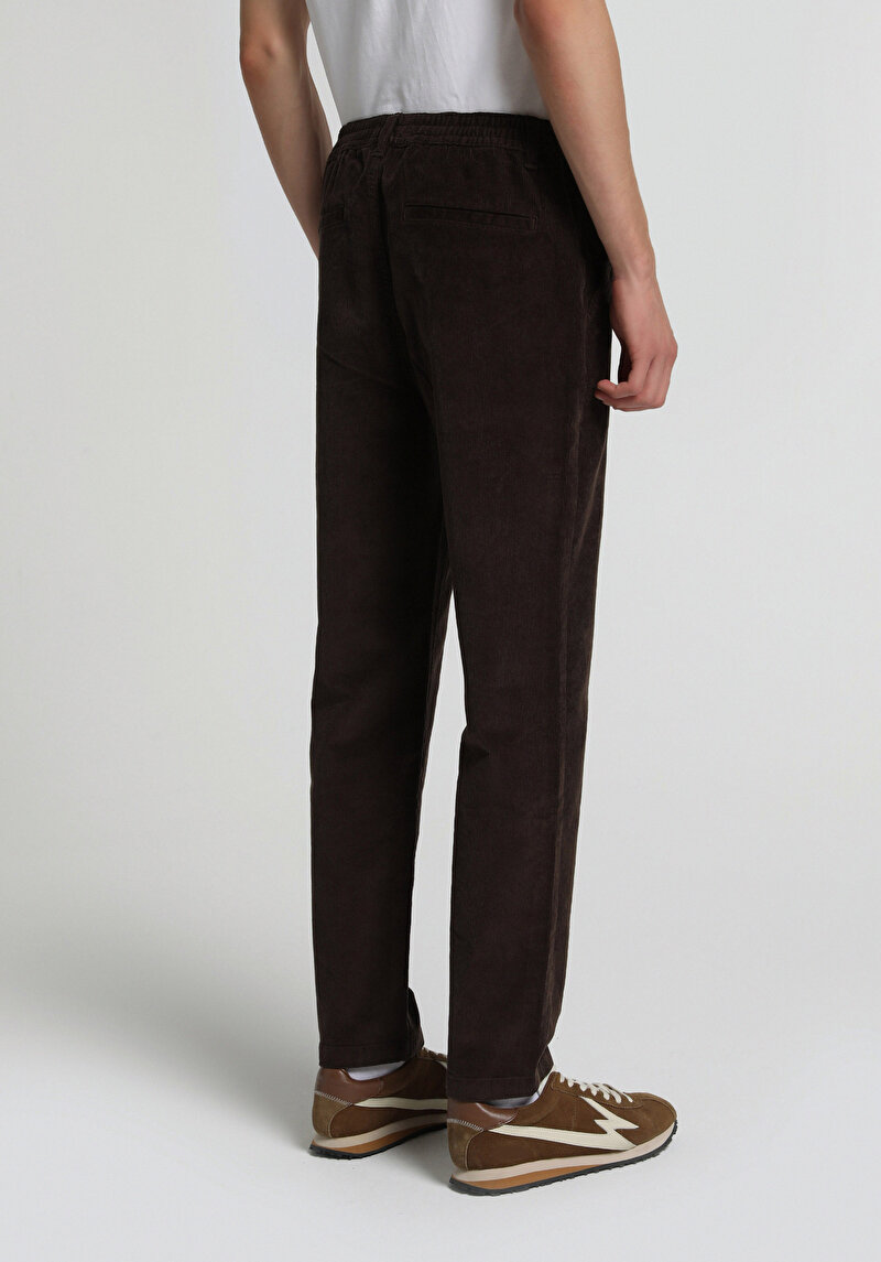 Regular Fit Orta Bel Düz Paça Erkek Kahverengi Pantolon