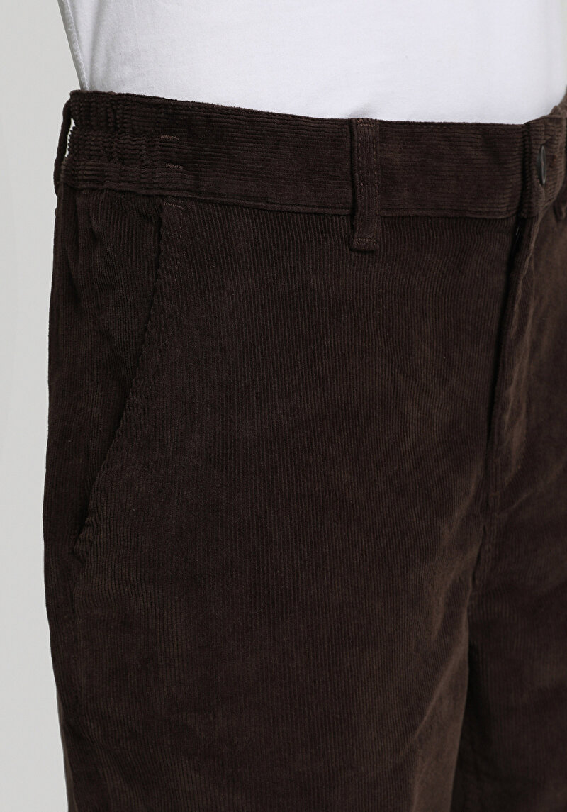 Regular Fit Orta Bel Düz Paça Erkek Kahverengi  Pantolon