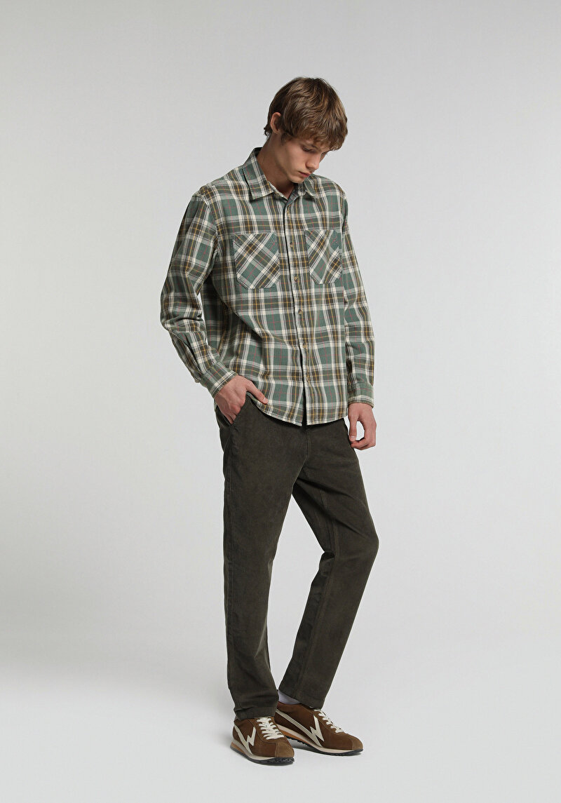 Regular Fit Orta Bel Düz Paça Erkek Yeşil Pantolon