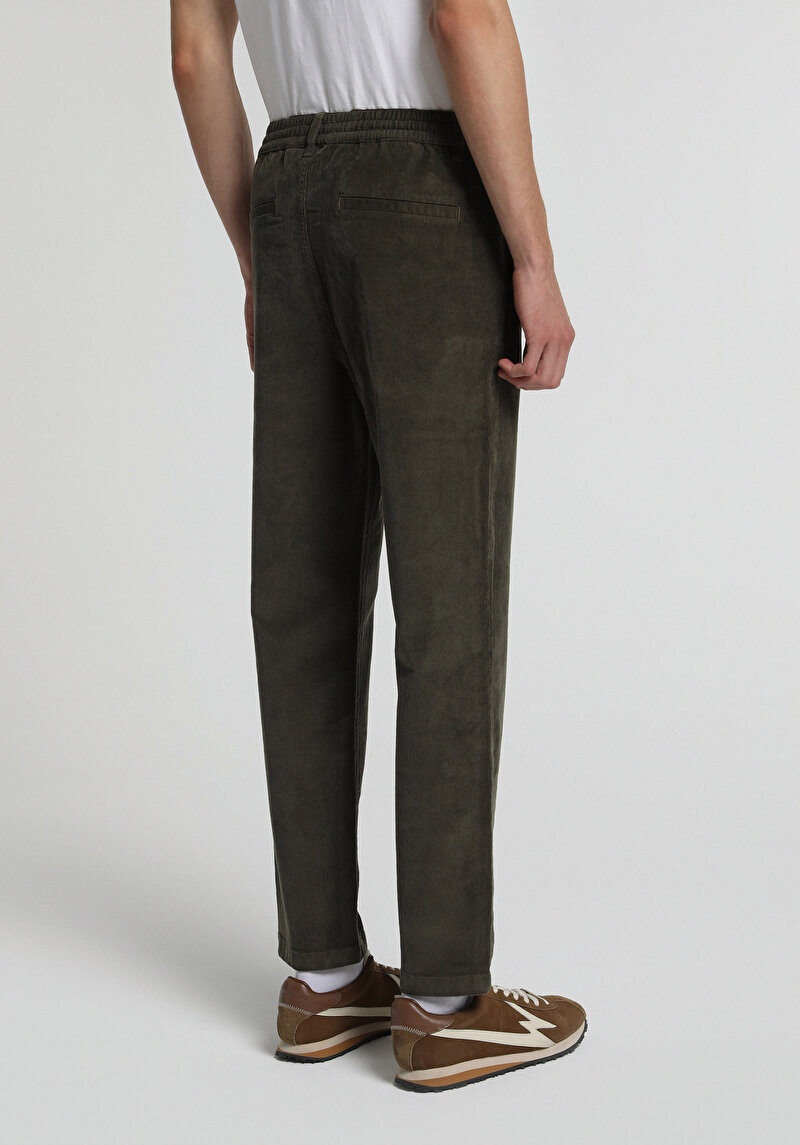 Regular Fit Orta Bel Düz Paça Erkek Yeşil  Pantolon