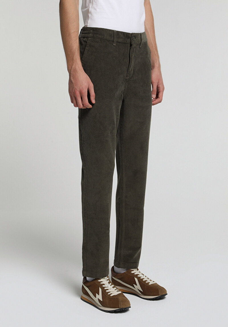 Regular Fit Orta Bel Düz Paça Erkek Yeşil Pantolon