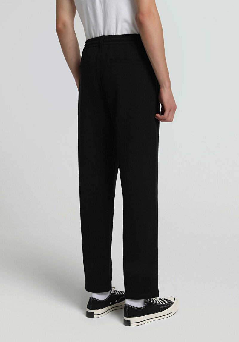Regular Fit Orta Bel Düz Paça Erkek Siyah  Pantolon