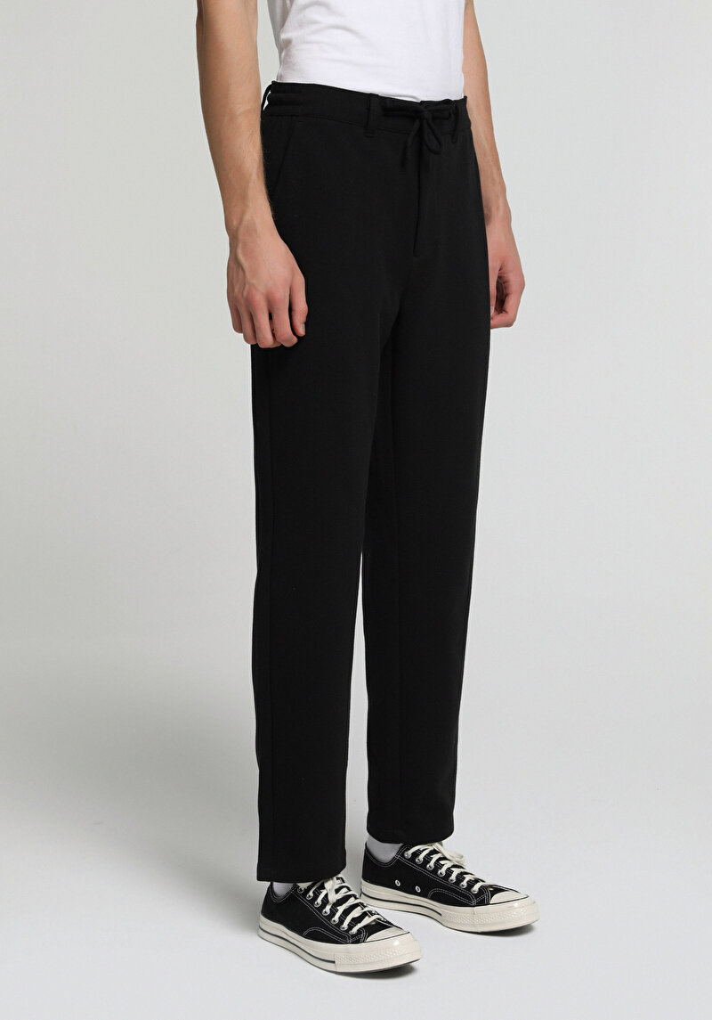 Regular Fit Orta Bel Düz Paça Erkek Siyah Pantolon