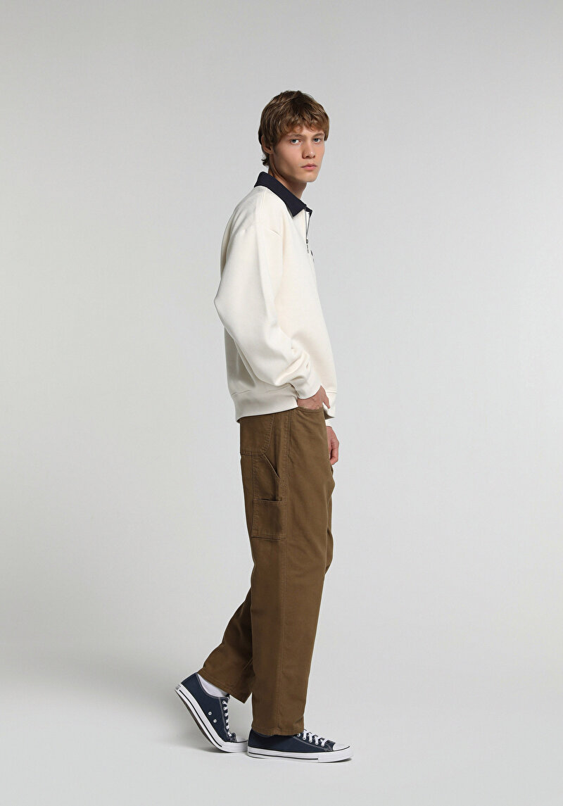 Relaxed Fit Orta Bel Bol Paça Erkek Kahverengi  Pantolon