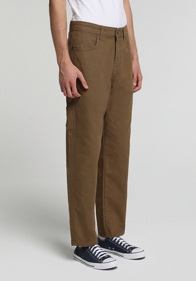 Relaxed Fit Orta Bel Bol Paça Erkek Kahverengi  Pantolon