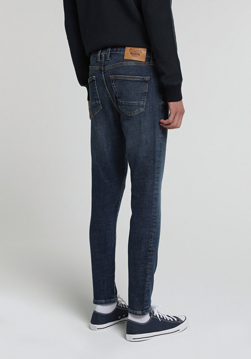 Slim Fit   Erkek Dark İndigo Denim Jean Pantolon