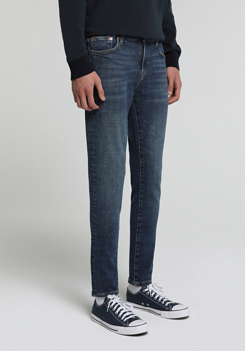 Slim Fit   Erkek Dark İndigo Denim Jean Pantolon