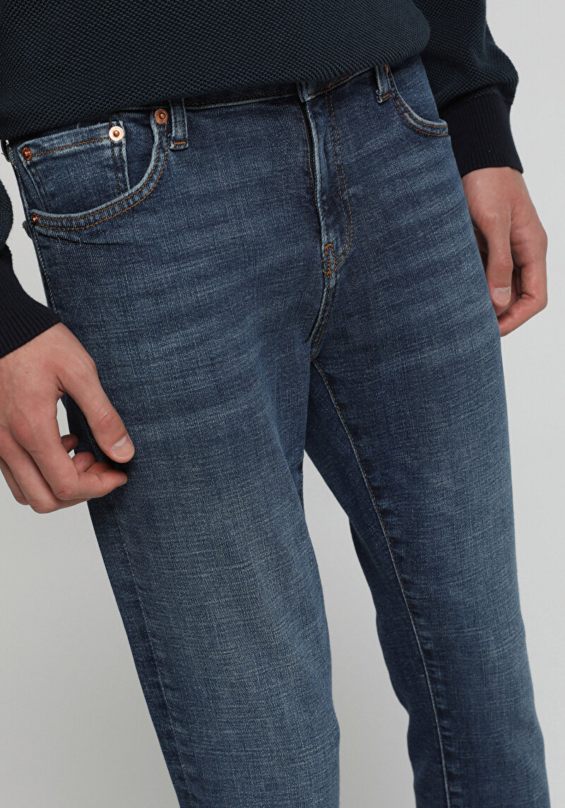 Slim Fit   Erkek Dark İndigo Denim Jean Pantolon