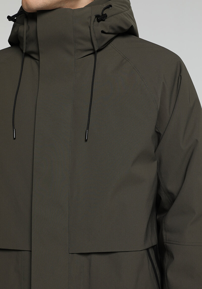 Regular Fit Kapüşonlu Fermuarlı Astarlı  Erkek Yeşil Mont