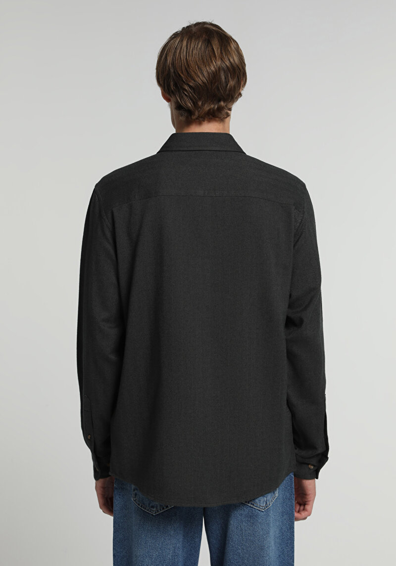 Regular Fit Shirt Neck Düz Erkek Yeşil Uzun Kol Gömlek