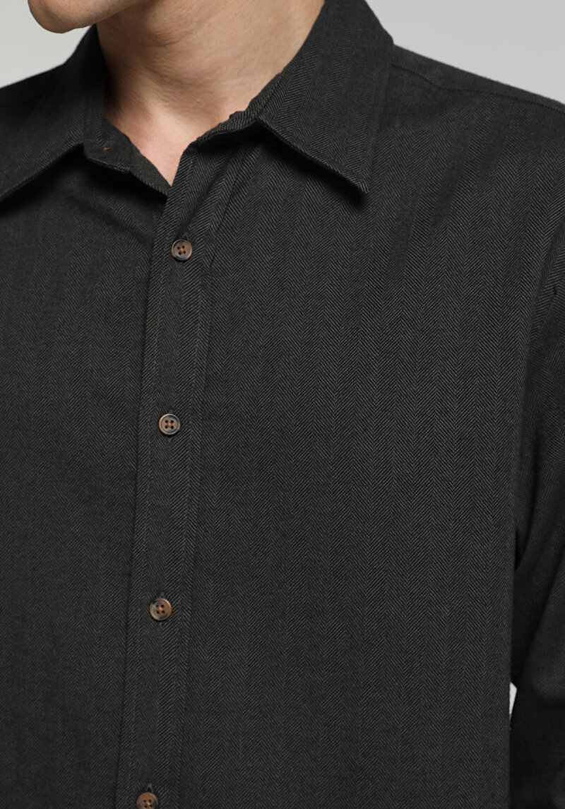 Regular Fit Shirt Neck Düz Erkek Yeşil Uzun Kol Gömlek