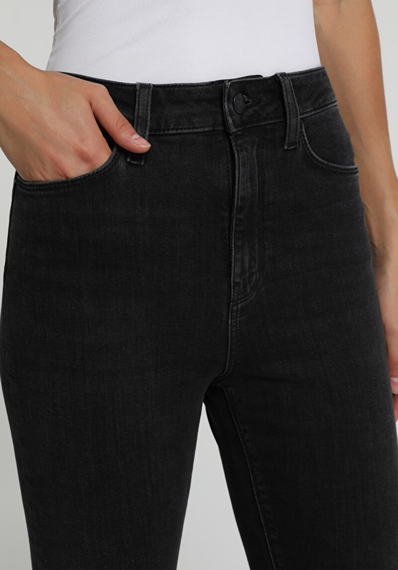 High Rise Super Skinny Fit   Kadın Black Black Denim Jean Pantolon