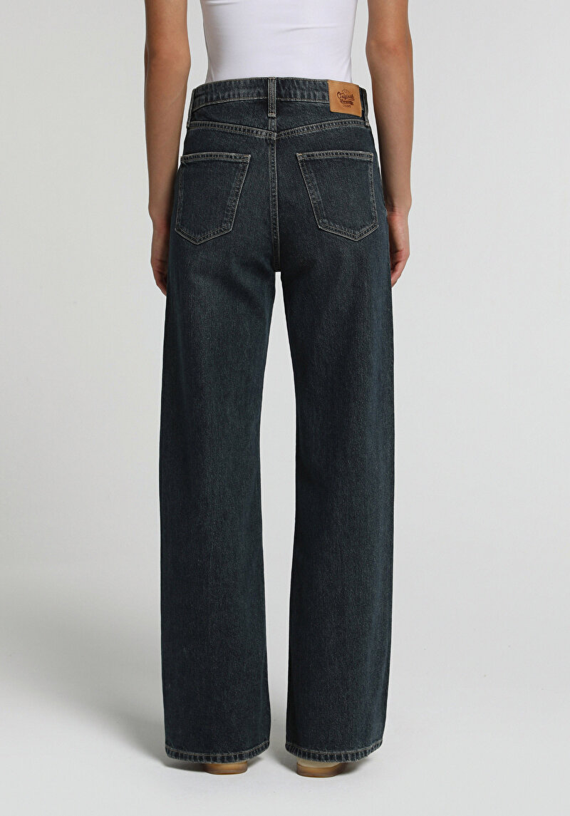 Wide Leg Fit Kadın Blue Black Denim Jean Pantolon