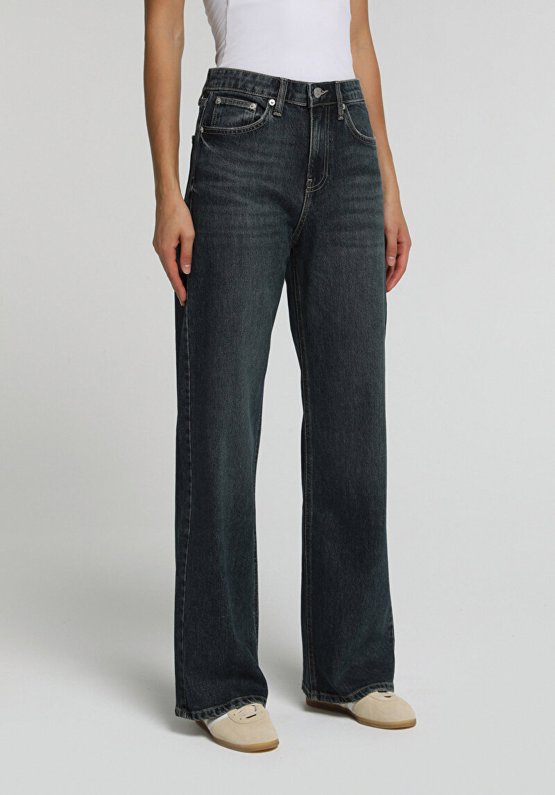 Wide Leg Fit Kadın Blue Black Denim Jean Pantolon