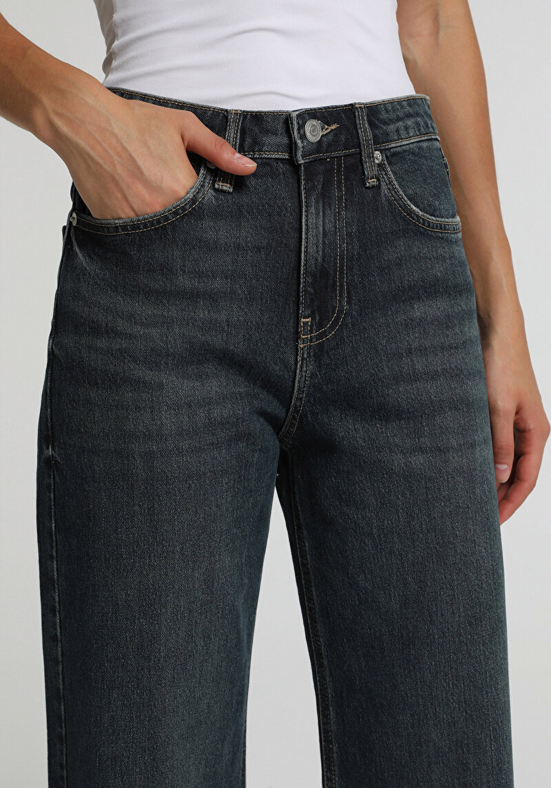 Wide Leg Fit   Kadın Blue Black Denim Jean Pantolon