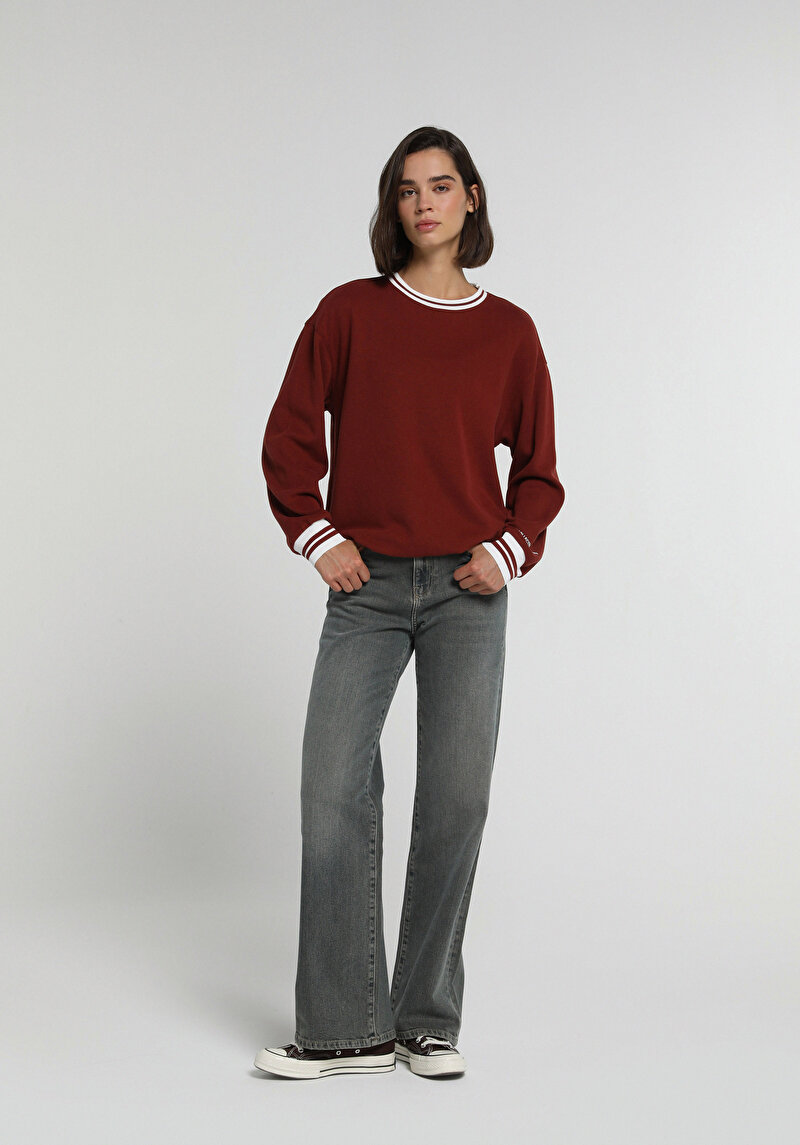 Wide Leg Fit   Kadın Over Dyed Denim Jean Pantolon
