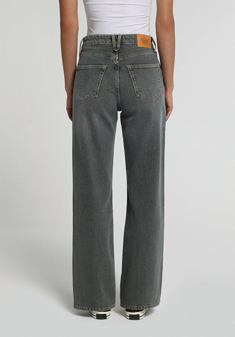 Wide Leg Fit   Kadın Over Dyed Denim Jean Pantolon