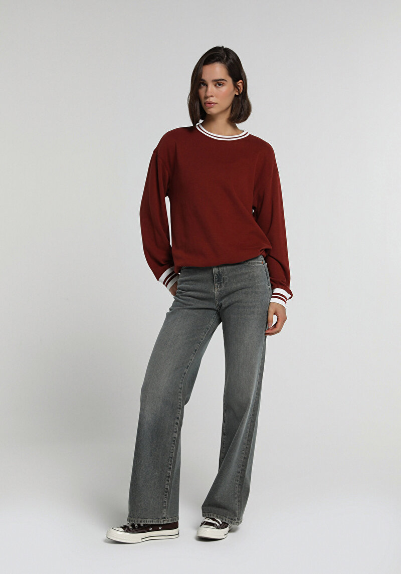 Wide Leg Fit Kadın Over Dyed Denim Jean Pantolon