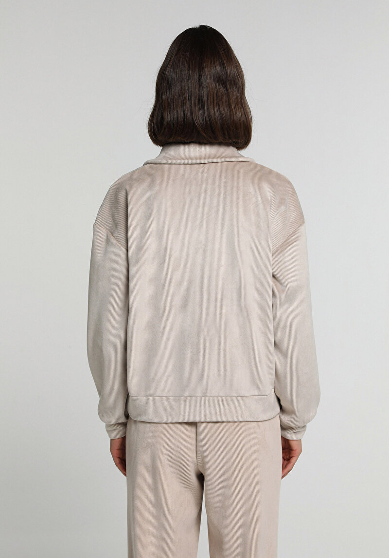 Regular Fit Polo Yaka Düz Kadın  Sweatshirt