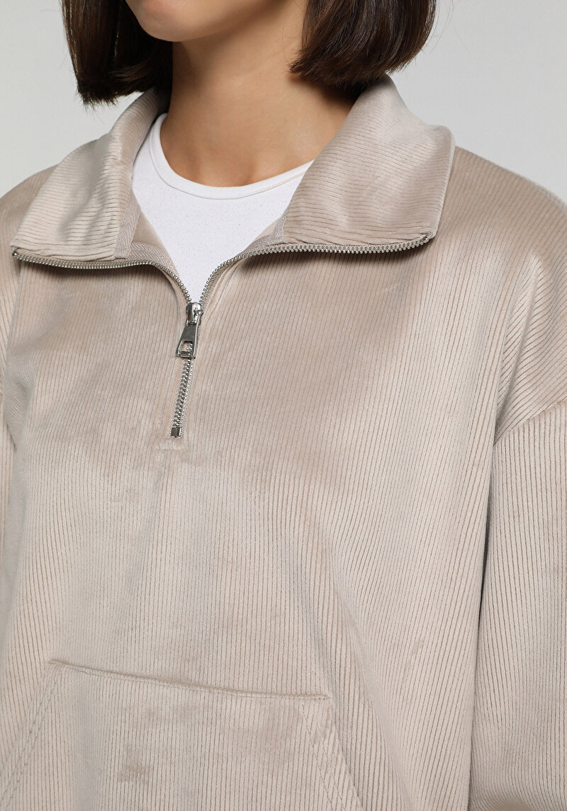 Regular Fit Polo Yaka Düz Kadın  Sweatshirt