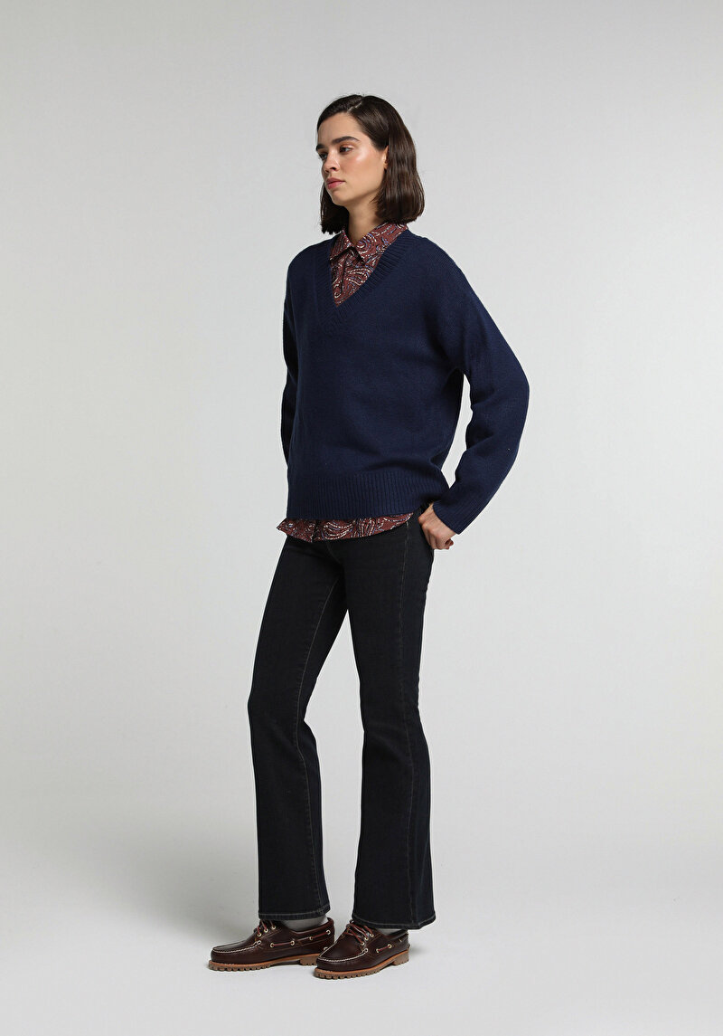 Flare Fit   Kadın Over Dyed Denim Jean Pantolon