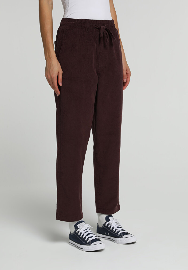 Regular Fit Yüksel Bel Düz Paça Kadın Mor Pantolon