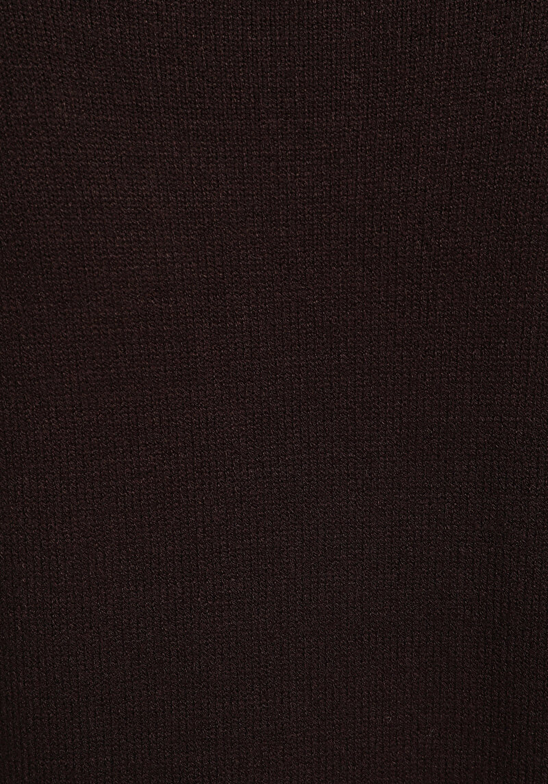 Slim Fit Polo Yaka Düz Kadın Kahverengi Kazak