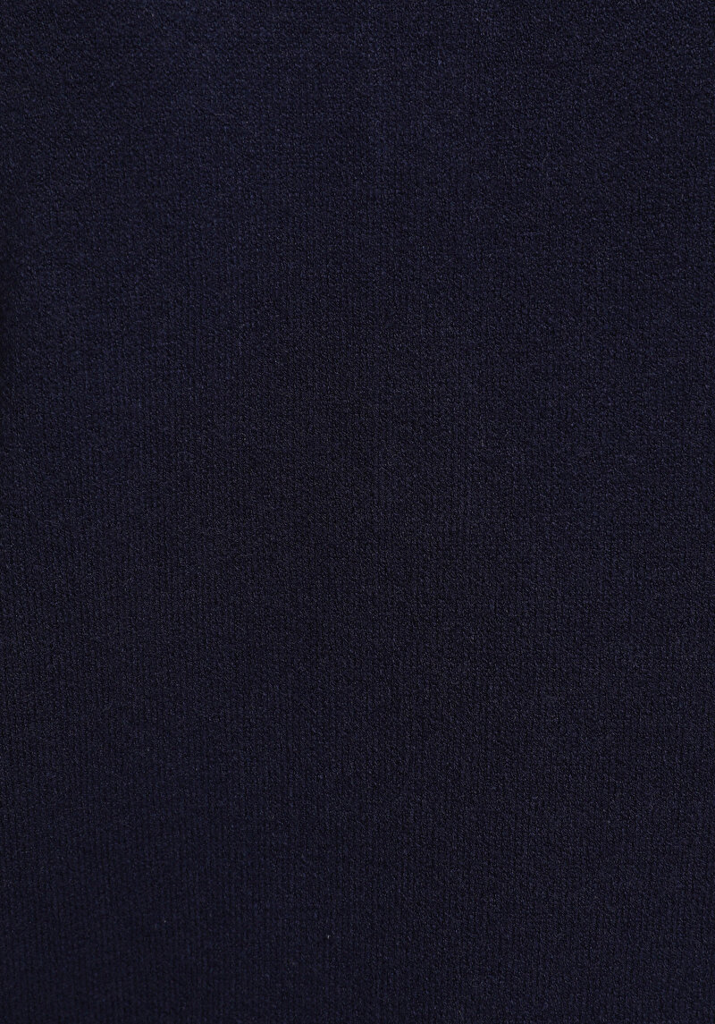 Regular Fit Polo Yaka Jakarlı Kadın Lacivert Kazak