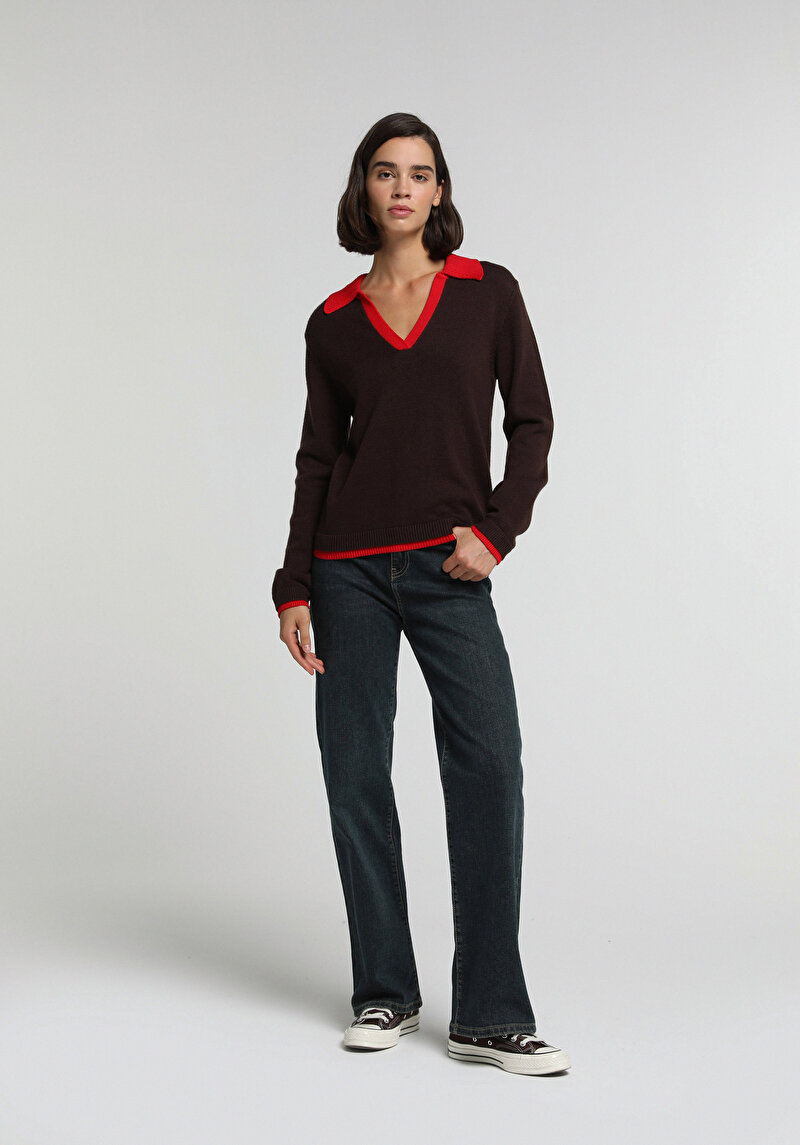 Loose Straight Fit Kadın Over Dyed Denim Jean Pantolon
