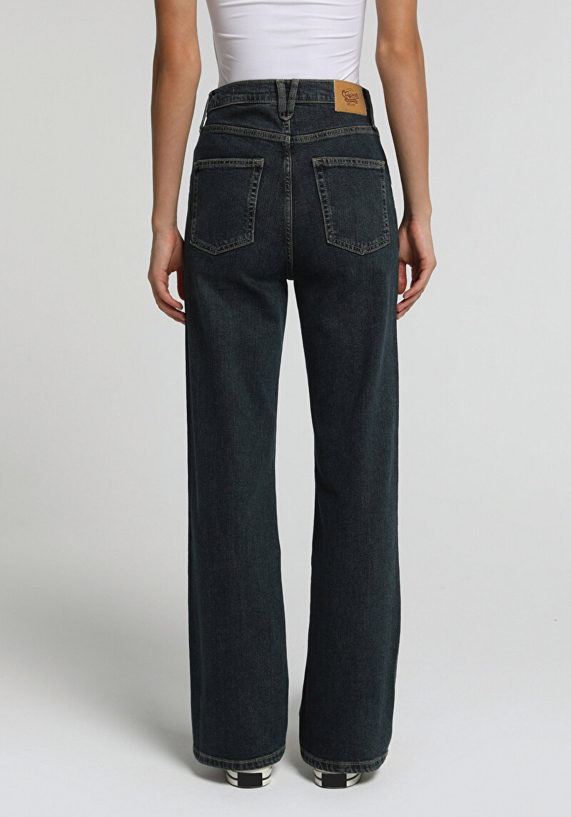 Loose Straight Fit   Kadın Over Dyed Denim Jean Pantolon