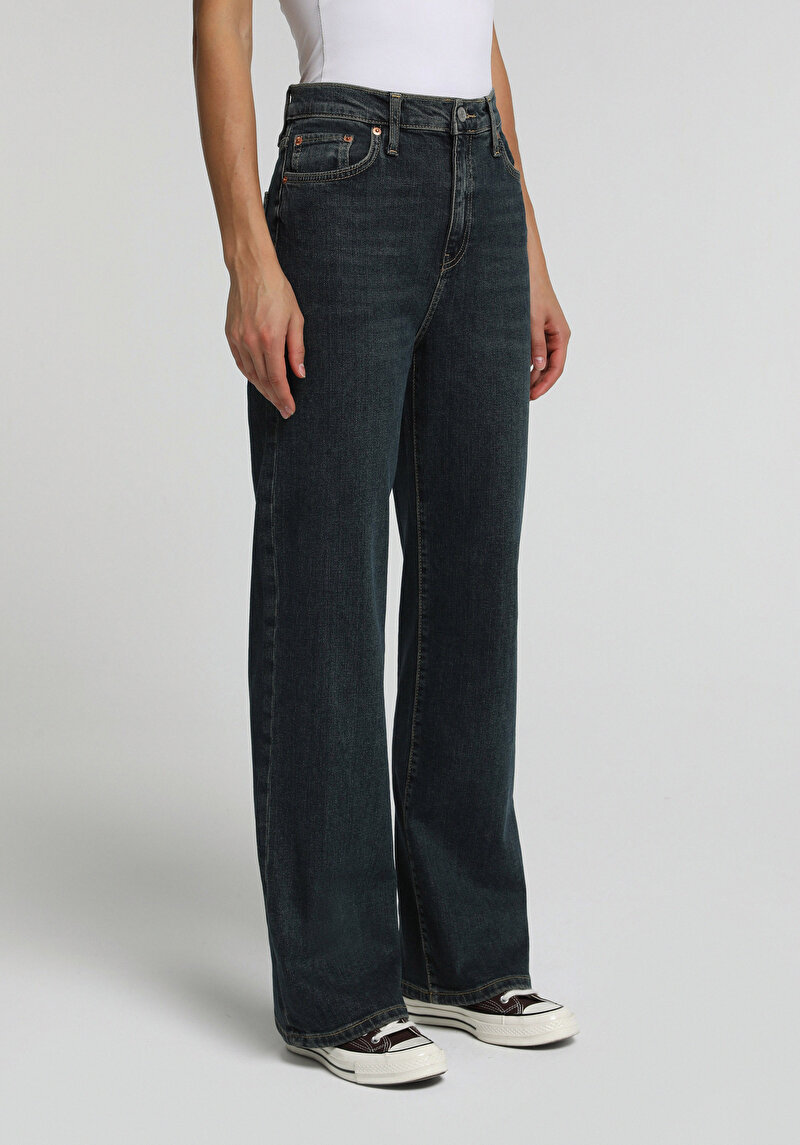Loose Straight Fit   Kadın Over Dyed Denim Jean Pantolon