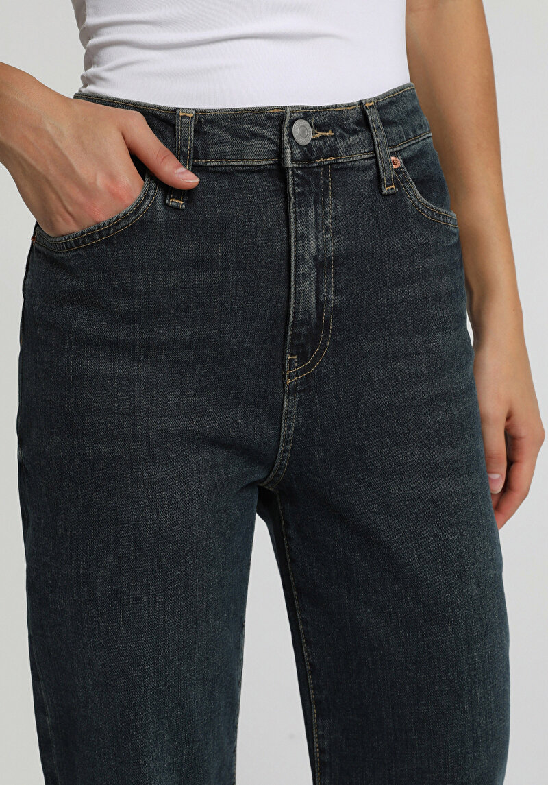 Loose Straight Fit   Kadın Over Dyed Denim Jean Pantolon