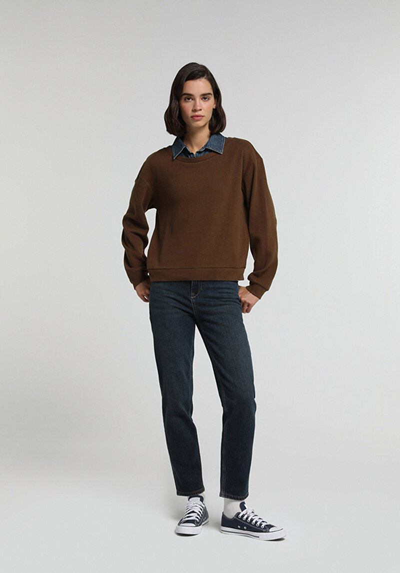 Mom Fit   Kadın Dark İndigo Denim Jean Pantolon