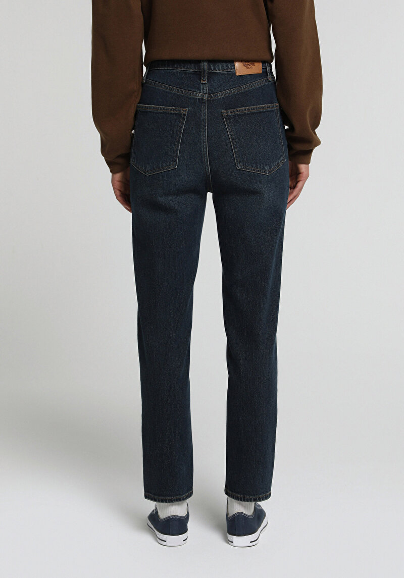 Mom Fit Kadın Dark İndigo Denim Jean Pantolon