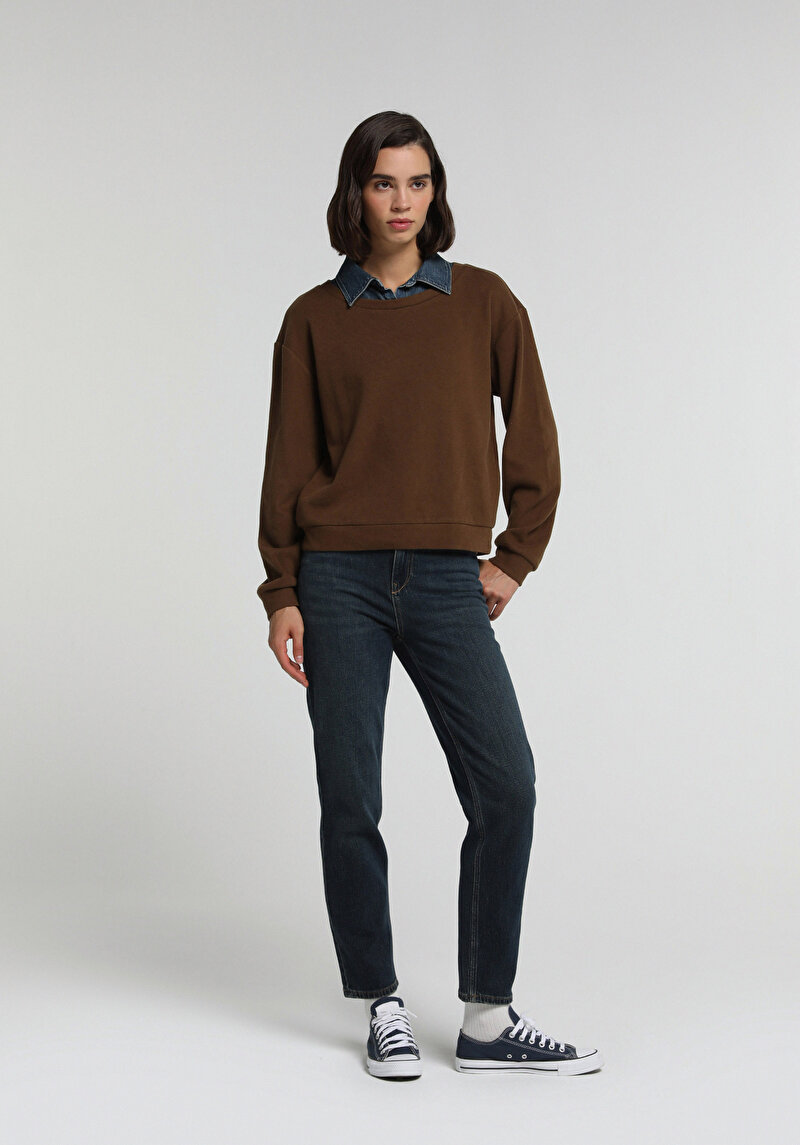 Mom Fit   Kadın Dark İndigo Denim Jean Pantolon