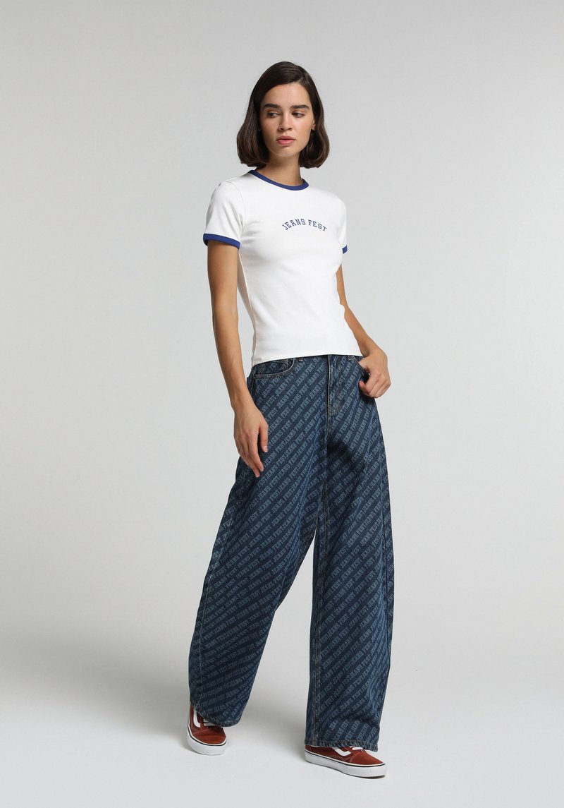 Baggy Loose Fit Kadın Mid İndigo Denim Jean Pantolon