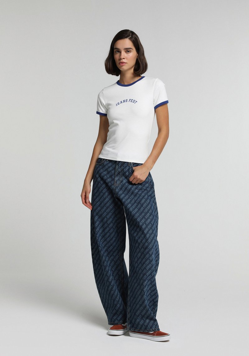 Baggy Loose Fit Kadın Mid İndigo Denim Jean Pantolon
