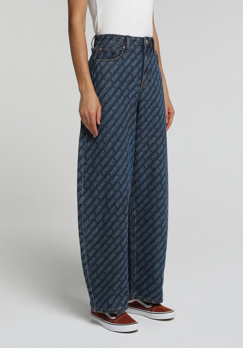 Baggy Loose Fit Kadın Mid İndigo Denim Jean Pantolon