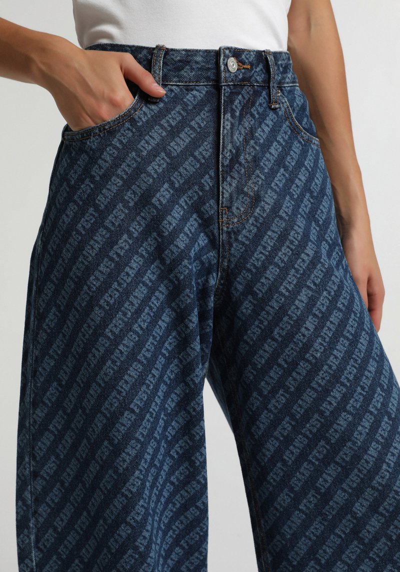 Baggy Loose Fit   Kadın Mid İndigo Denim Jean Pantolon